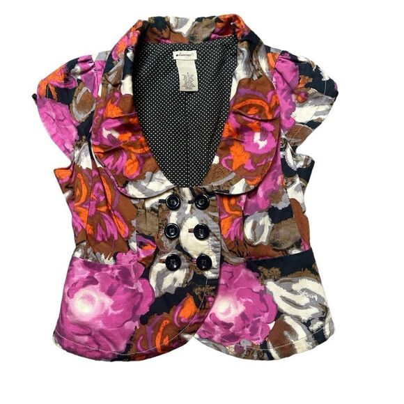 Anthropologie Elevenses Linen Blend Floral Short Cap Sleeve Blazer Size 6 - Picture 1 of 10